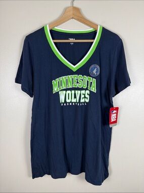 NBA Minnesota Wolves V-Neck Tee - Navy & Lime. XL